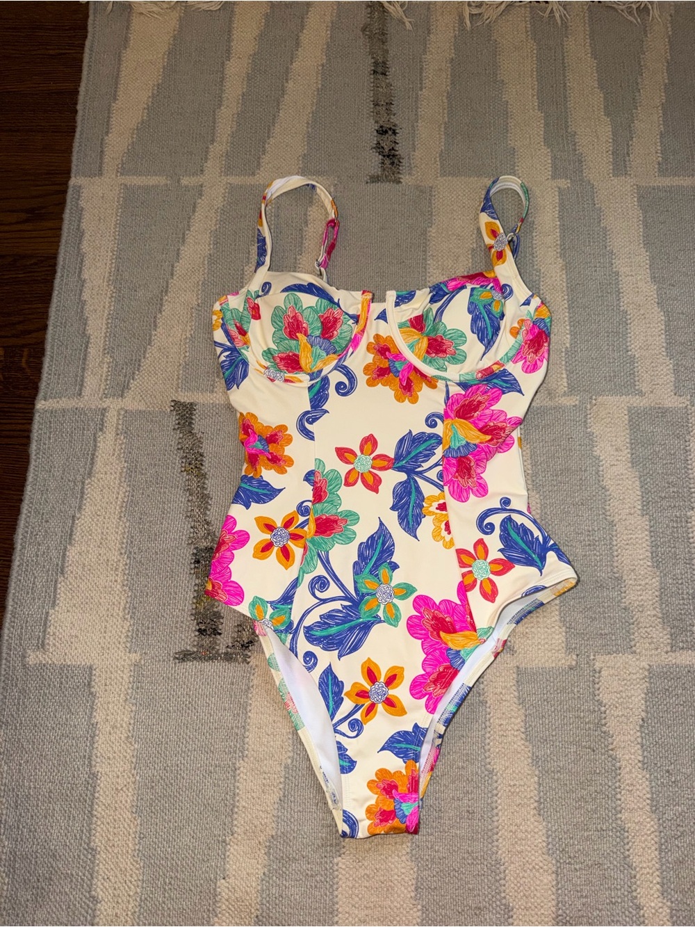 Cupshe White One-Piece Swimsuit with Pink, Blue, Green & Orange Floral Print